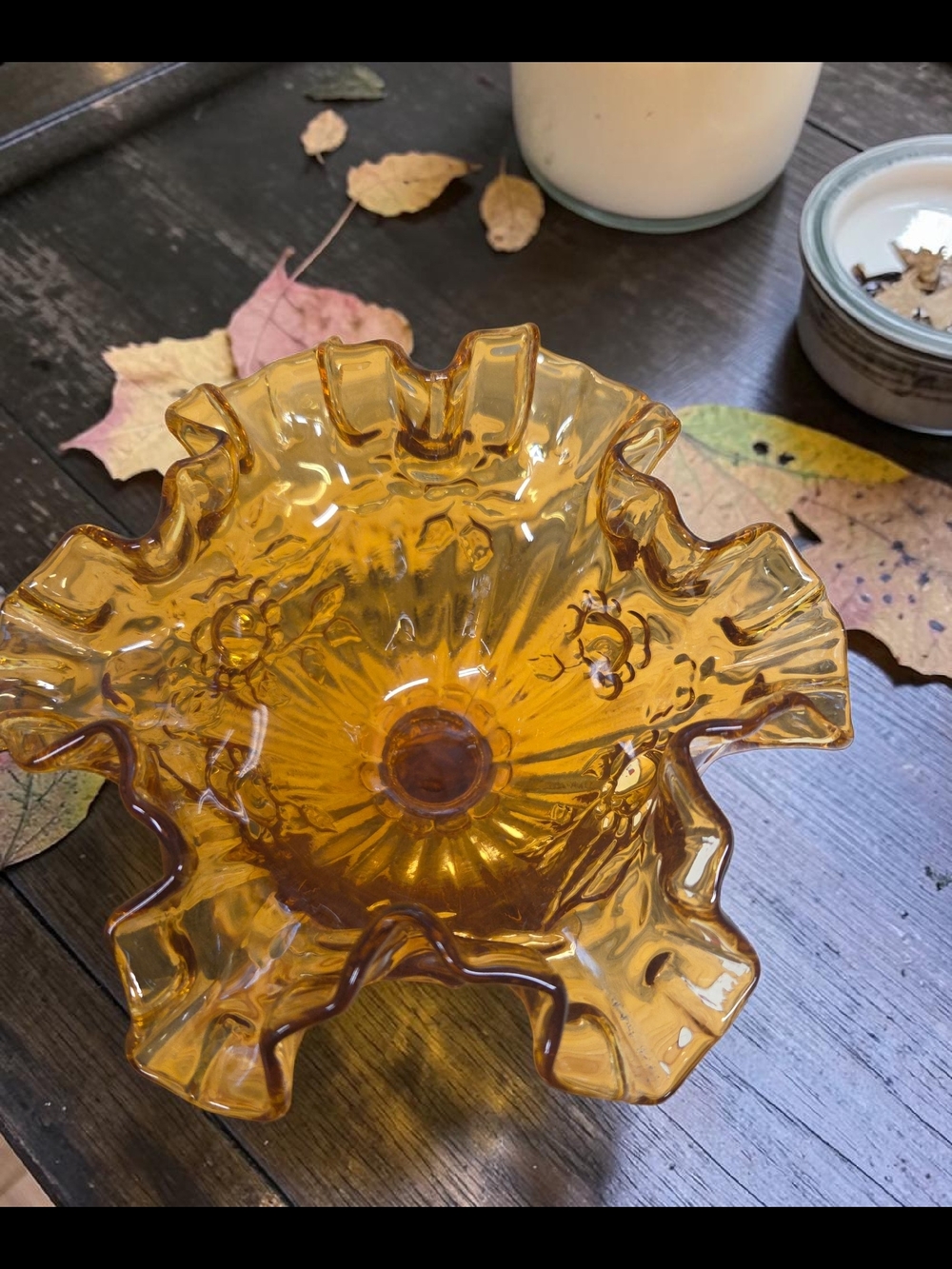 Fenton Amber Ruffled Compote Candy Dish - Picture 3 of 5